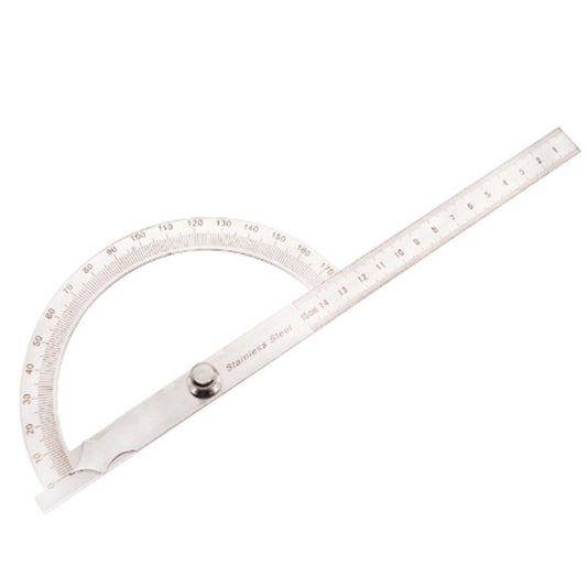 Stainless steel 0–180° protractor with 0–150mm measuring ruler and angle scale