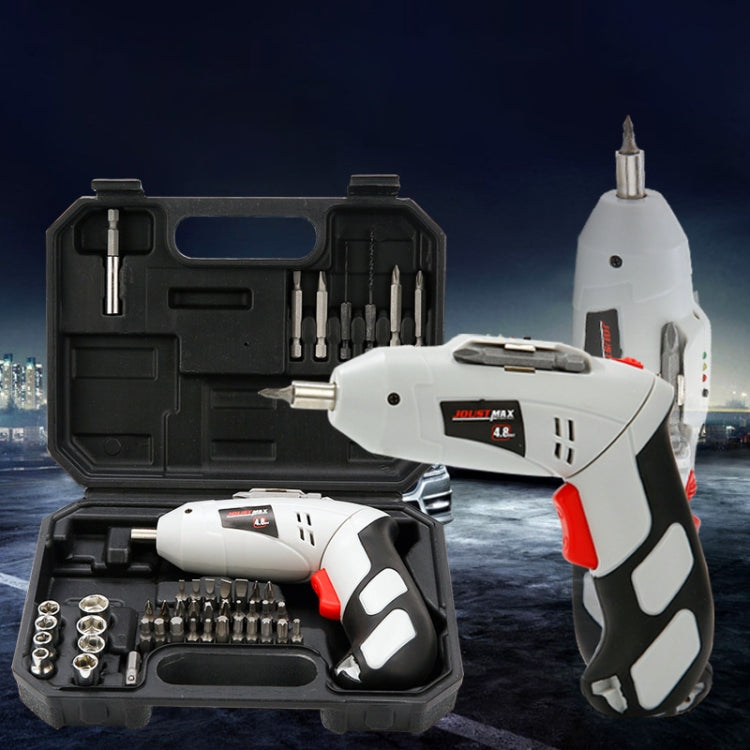 Electric screwdriver kit with two handheld drivers and case containing a bit set