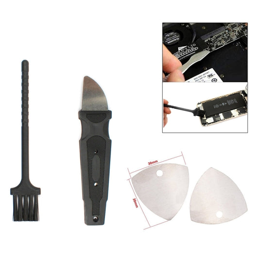 Soldering iron accessory set with black handle tool, scraper tip, and triangular blades