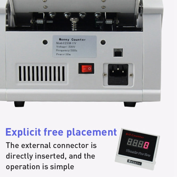 Portable multi-currency currency counter base panel with power switch and connector socket