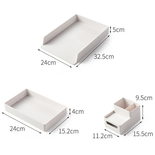 Grey-white A4 file storage box size diagram with open tray and section views