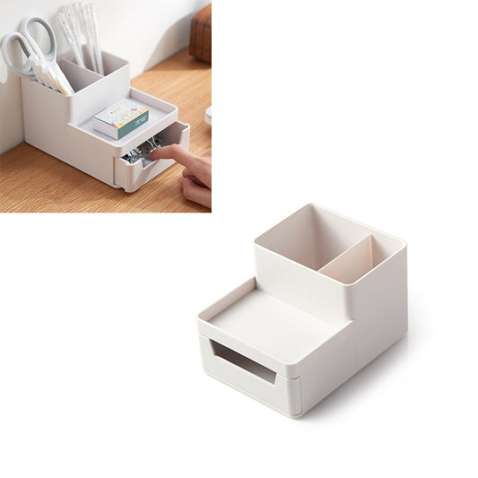 Removable desktop pen holder stationery box with multiple compartments and side drawer
