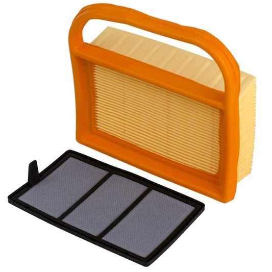 Air filter cleaner cartridge with orange frame, pleated filter paper, and black screen