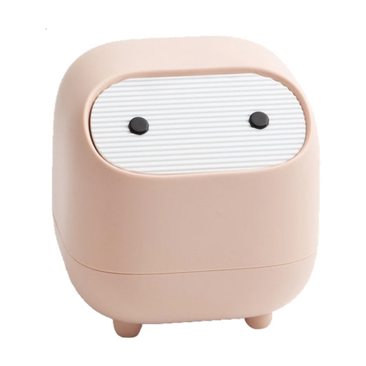 Mini dual-layer push-top desktop trash can in pale pink with striped lid panel