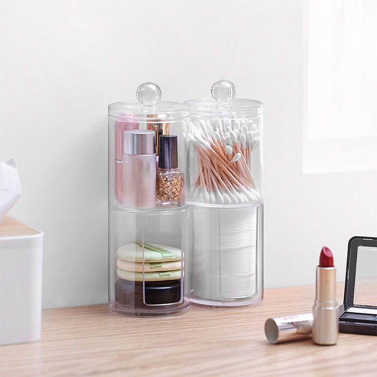 Transparent round 2-compartment cosmetic organizer with domed lid for cotton pads and makeup