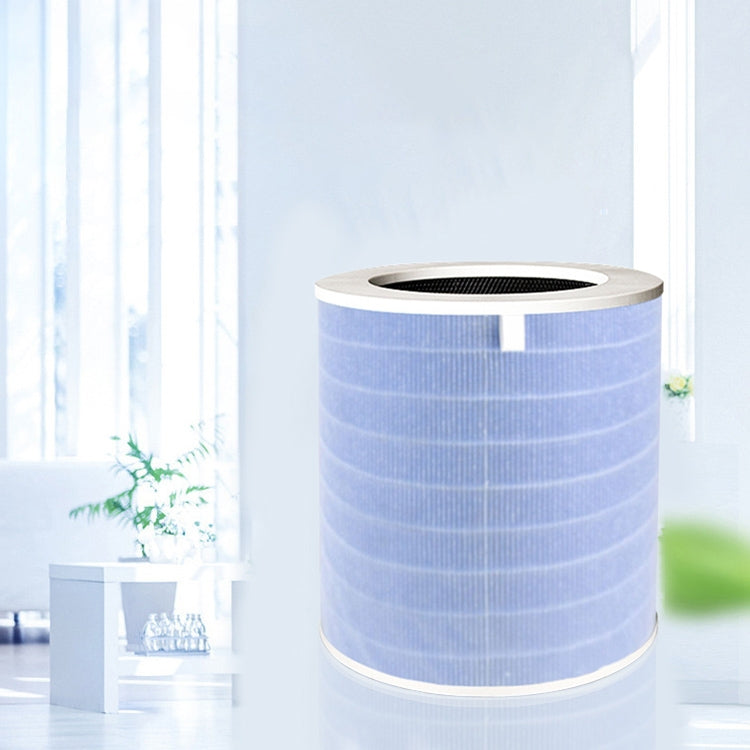 Blue cylindrical replacement air purifier complex filter element with white base and top