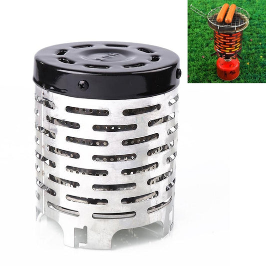 Mini stainless steel heater cover with black top and vent holes, round cylinder design