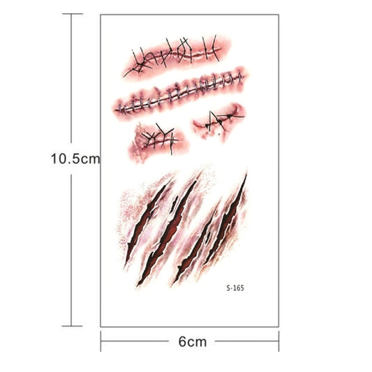 Temporary wound tattoo sheet with size 10.5cm x 6cm and red scar designs