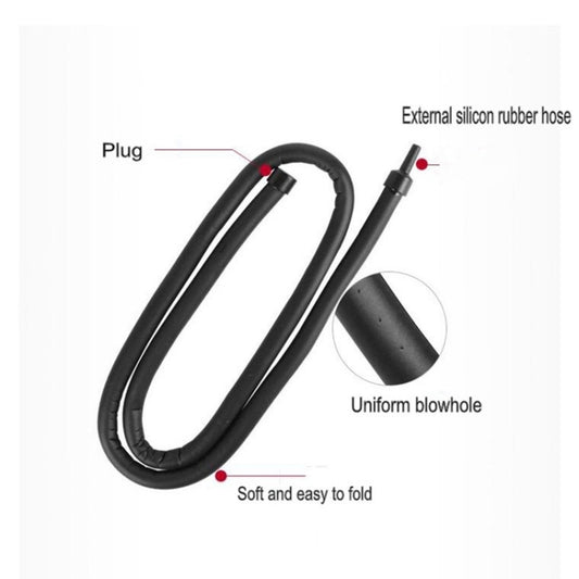 Black air hose with plug, outlet, and perforated diffuser tip