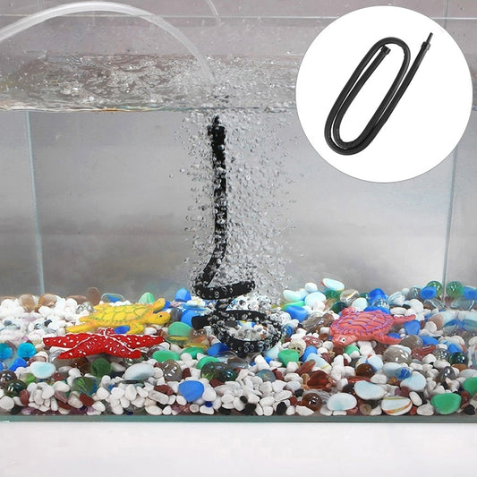 Black air diffuser hose with bubble stream in aquarium