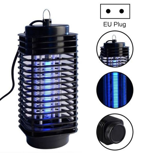 Black electric insect killer lamp with blue UV glow and hanging loop