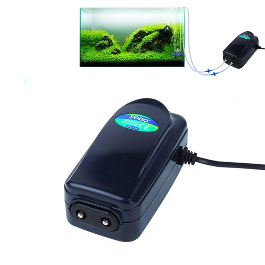 SOBO double outlet aquarium air pump, black rectangular body with dual air ports