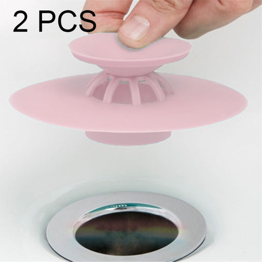 2-pack silicone drain stoppers, pink covers with central anti-odor valve