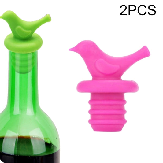 Bird-shaped silicone bottle stopper, green and pink, 2-piece set