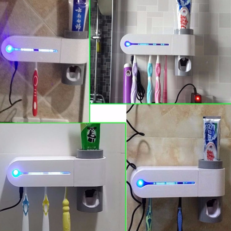 Wall-mounted UV toothbrush sterilizer dispenser with blue sanitizer light