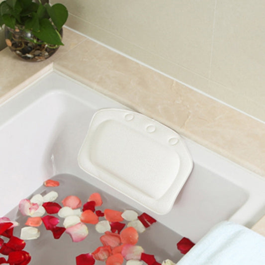 Waterproof bathtub headrest pillow, white contoured pad with suction cup grips