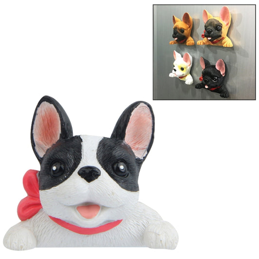 3D French bulldog fridge decoration, black-and-white with red collar