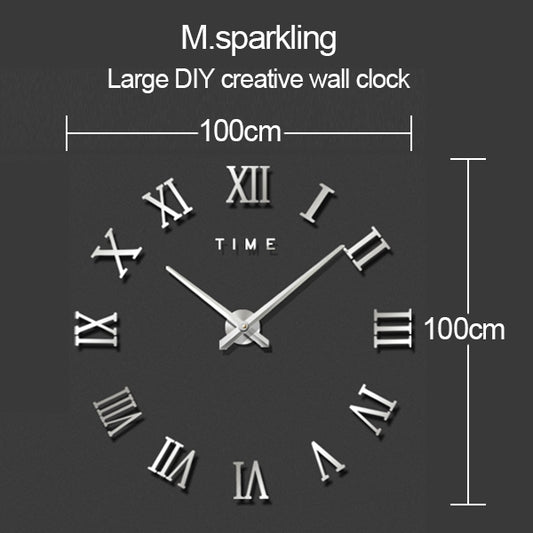 Large DIY wall clock with Roman numeral dial, black hands, and tick markers