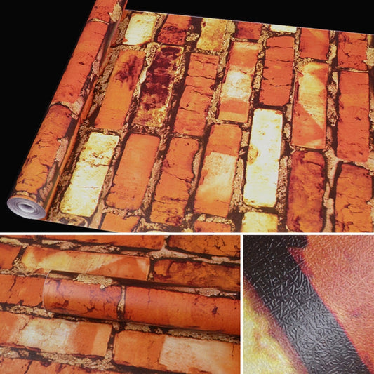 Red and gold stone brick 3D wallpaper sheet with textured brick pattern