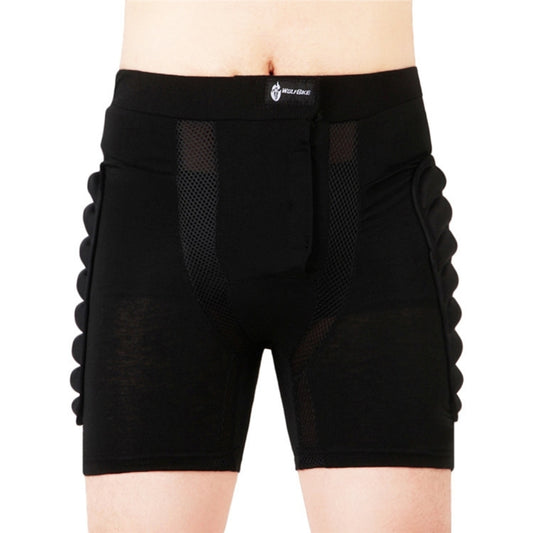 Black adult protective hip padded shorts with mesh panels on the front.