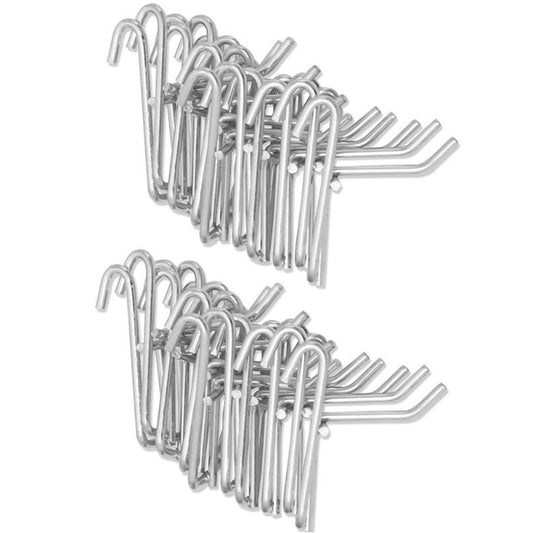 Set of chrome metal grid shelf hooks with U-shaped hangers, bundled