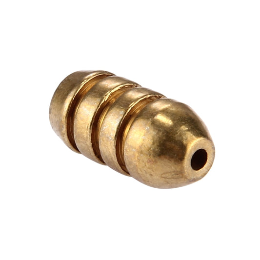 Threaded copper bullet sinker, side view with through hole for line