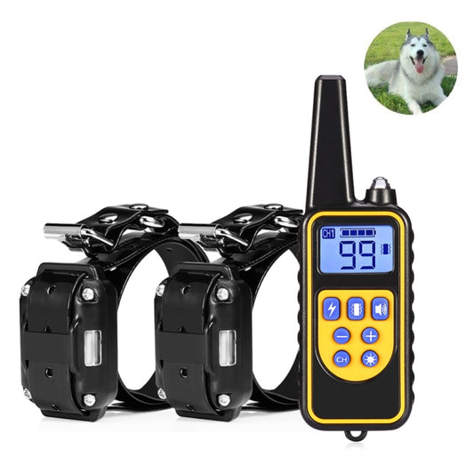 Black anti-bark dog training collar system with remote control, LCD screen, and contact posts