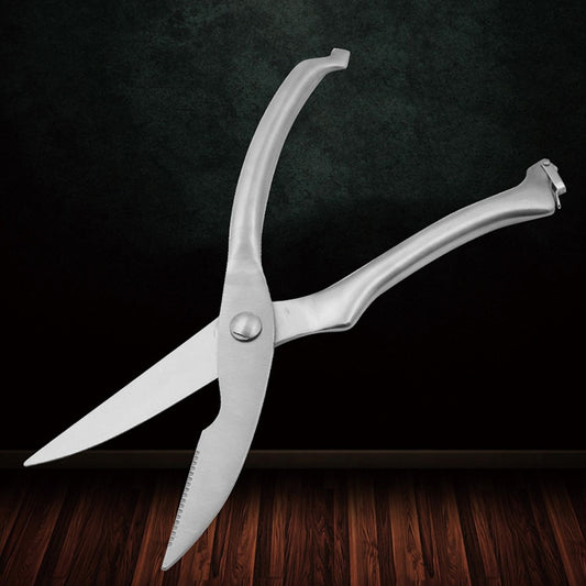 Stainless steel poultry and fish bone shears with long blades and arched grip