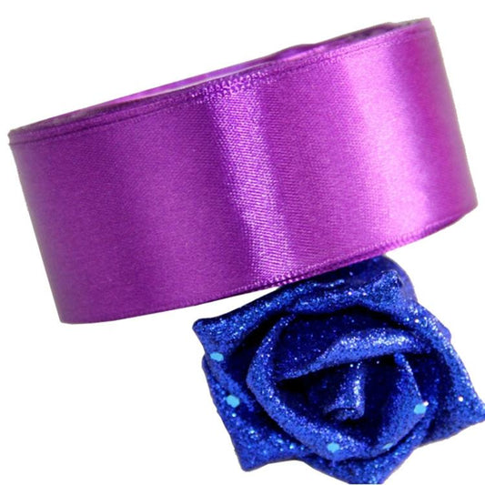 Purple satin ribbon roll with coiled ribbon end, for gift bowknot wrapping, 4 cm x 20 m
