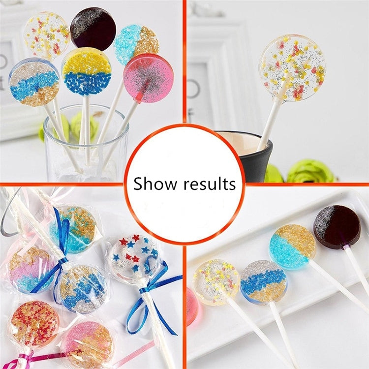 Pink silicone lollipop chocolate mold tray with finished lollipop pops on sticks