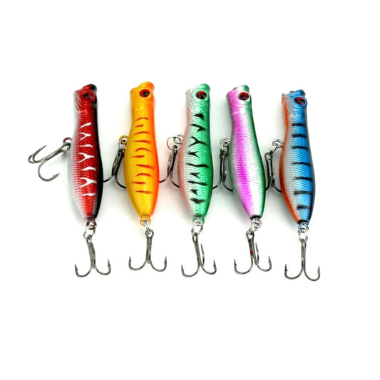 Set of fishing lures (6 cm) with treble hooks, assorted colors shown together