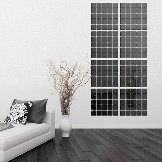 Black square mosaic mirror wall stickers forming a large heart and block pattern
