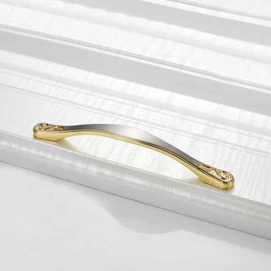 Gold double-arched zinc alloy cabinet handle with ornate end scrolls