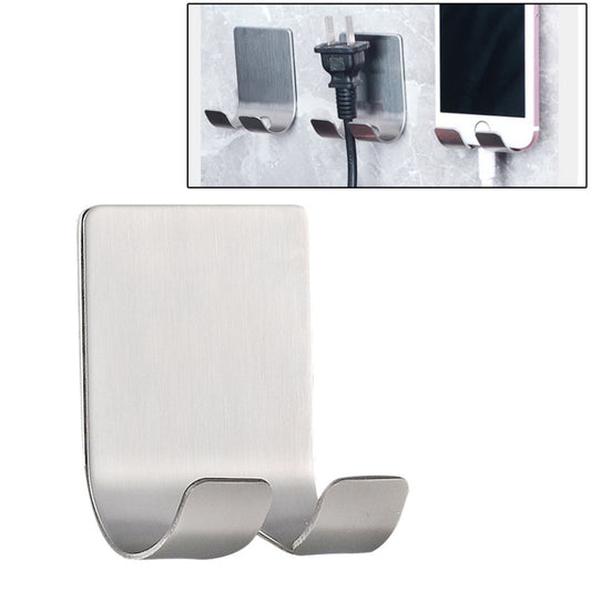 Stainless steel plug power cord hook with dual prongs, brushed metal finish