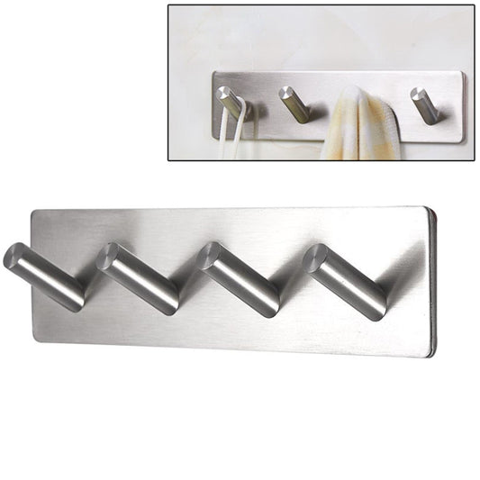 Stainless steel four-hook wall storage rack with four angled oblique hooks