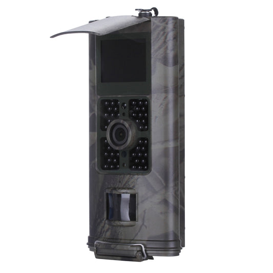 Camouflaged waterproof trail camera with front LCD screen and IR sensor array