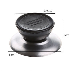 Black pot cover handle knob with metal base and textured oval grip