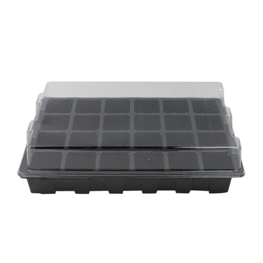24-hole nursery sprout tray with clear cover, black plastic cells
