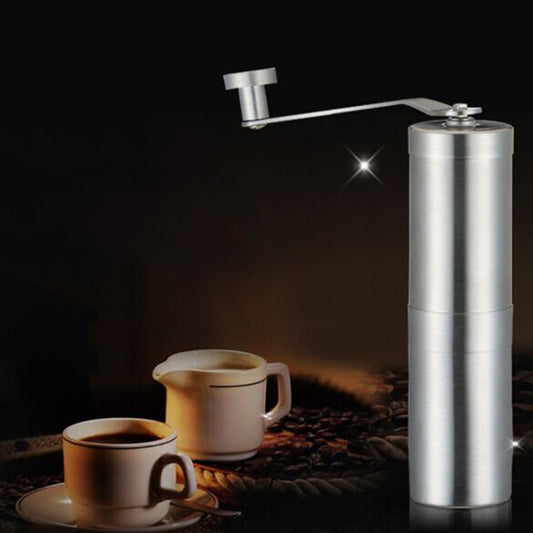 Stainless steel manual conical burr coffee grinder with hand crank and top hopper