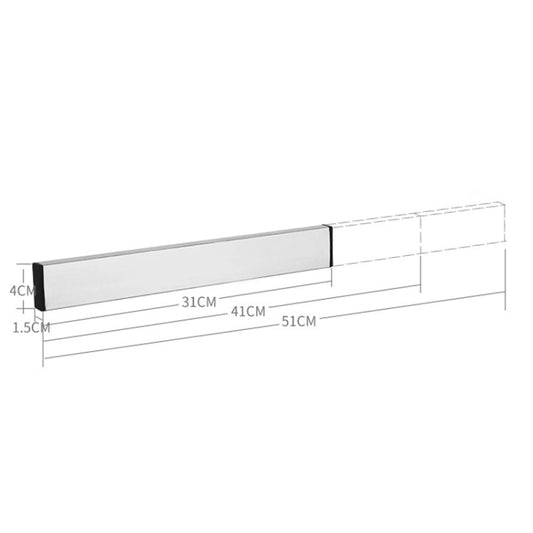 Wall-mounted magnetic knife holder dimensions: 51 x 4 x 1.5 cm stainless rail