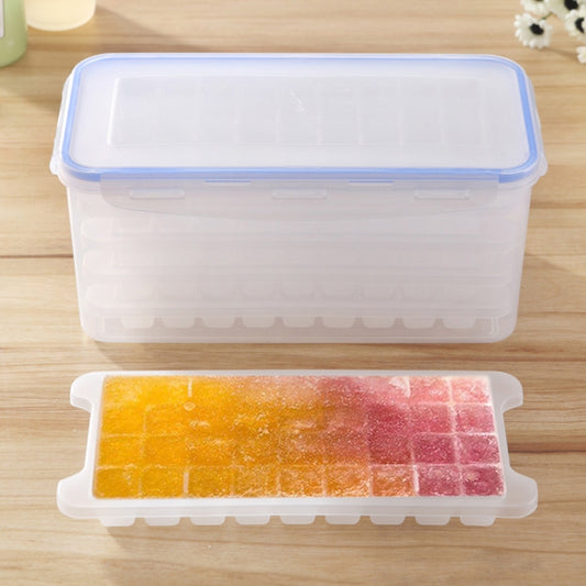 5-layer square ice mold storage box with clear lid and blue rim, compartment tray