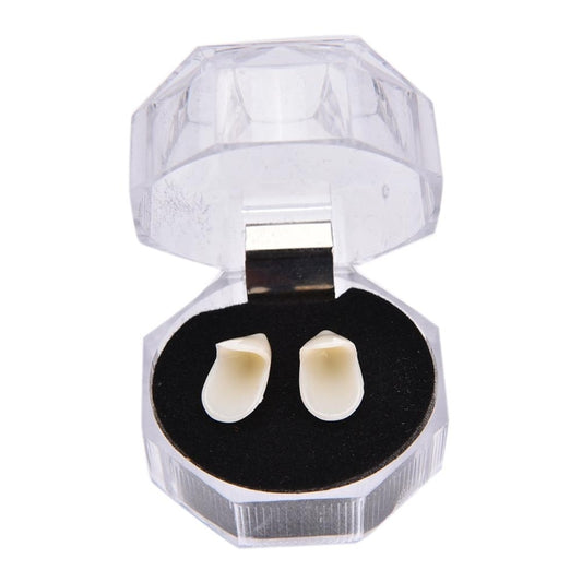 15mm vampire fang dentures prop with two white fangs in open storage case