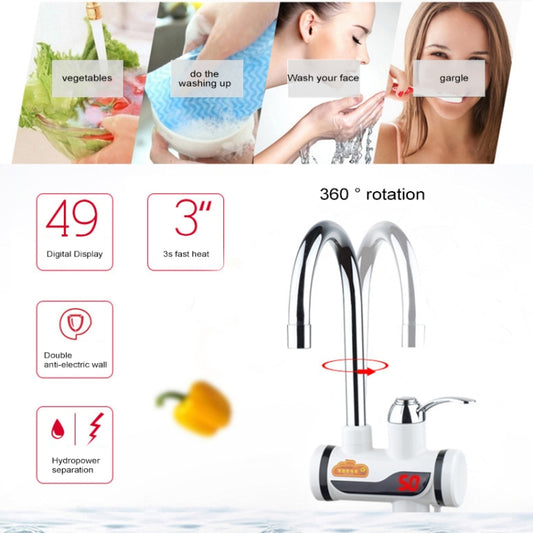 White electrothermal faucet tap with 360° rotatable chrome spout and digital display