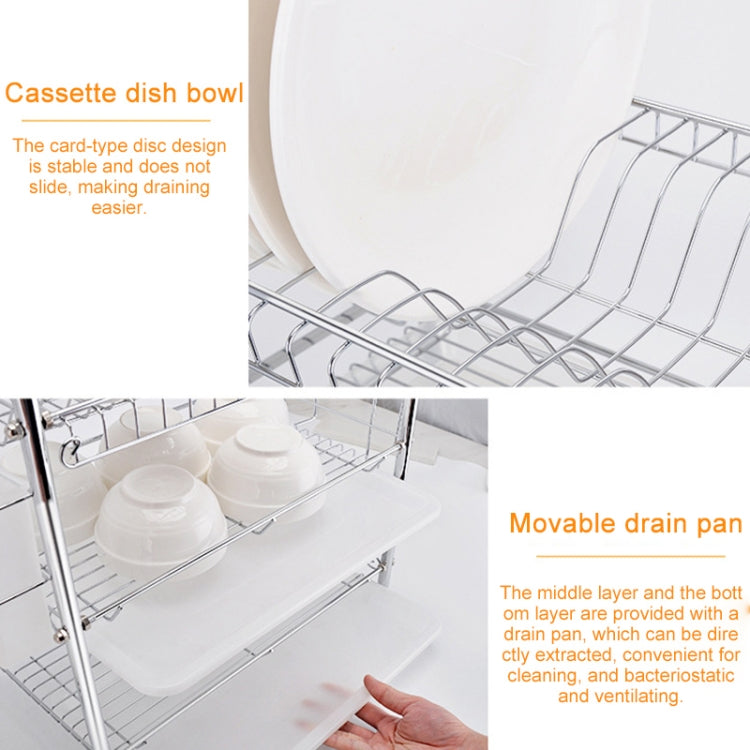 Dish rack with cassette-style bowl slots and removable drain pan, chrome wire frame