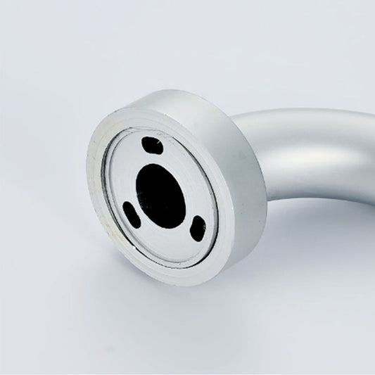 Round silver wall-mount base with three openings for bathroom grab bar installation