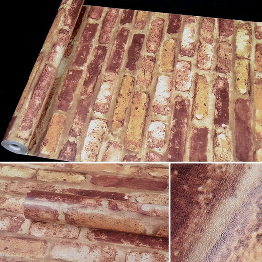 3D stone brick wallpaper sheet close-up with red-brown textured brick pattern