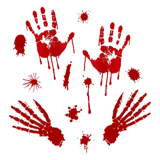 Red blood handprints and footprint prints with splatter wall stickers