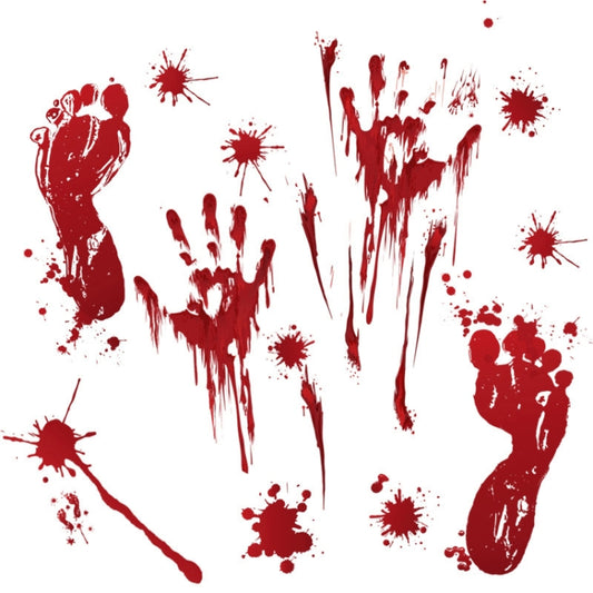 Halloween blood handprints, footprints, and drips wall stickers in red