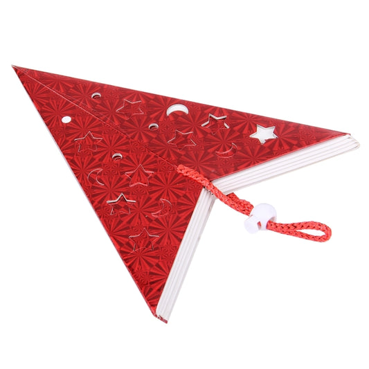Red 3D holographic pentagram paper star ornament with hanging loop and embossed stars
