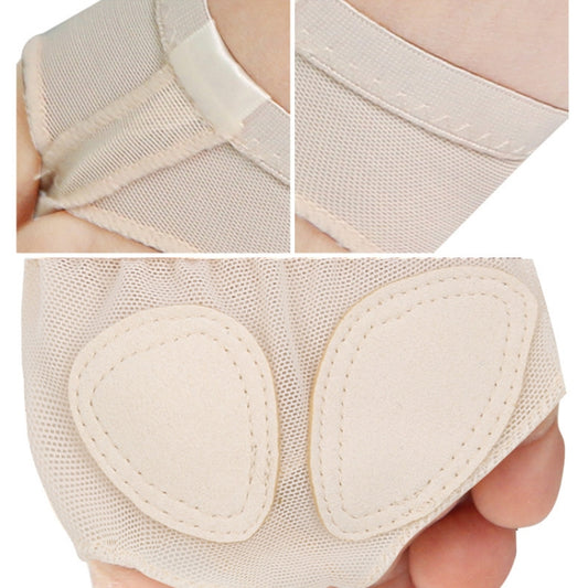Beige mesh toe pad sock sleeve detail with two oval stitched forefoot pads and seam